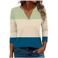 thumbnail image 1 of Scyoekwg Womens Tops 3/4 Sleeve V-Neck Three-quarter Sleeve Tshirt Color Block Graphic Tops Dressy Casual Blouses Fall Clothes Fashion Vintage Loose Blouses(Dark Blue,XXXL), 1 of 5