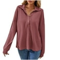 thumbnail image 1 of Scyoekwg Womens Tops Button Lapel Tunic Shirts Lightweight Loose Tshirt Long Sleeve Solid Color Tops for Women Trendy Dressy Casual Blouses (Wine,XL), 1 of 8