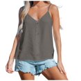 thumbnail image 1 of Scyoekwg Womens Tops Camisole Basic Sling V-Neck Button Spaghetti Strap Tank Tops Tank Tops Camisole Loose Sleeveless Summer Solid Color Casual Blouses (Dark Gray,XXL), 1 of 5