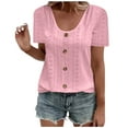 thumbnail image 1 of Scyoekwg Womens Tops Casual Loose Crewneck Button Eyelet Shirts Summer Ladies Tops Solid Color Short Sleeve Tops Comfy Blouses (Pink,XXXL), 1 of 5