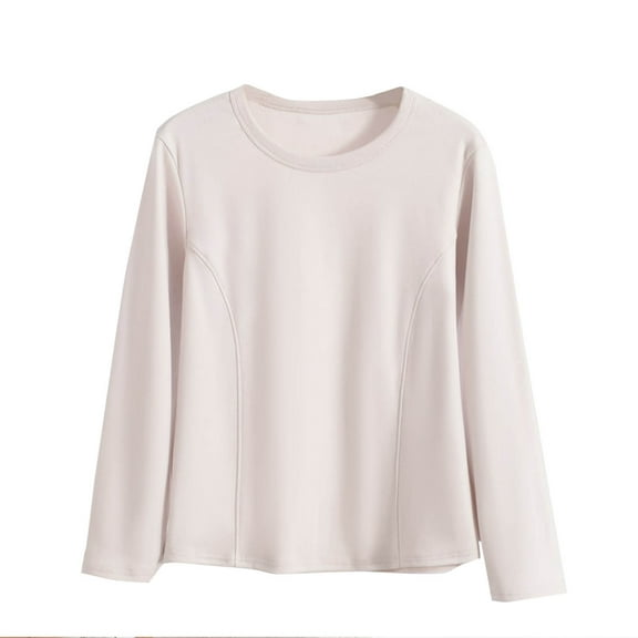 Scyoekwg Womens Tops Crew Neck Internal Tops Fall Trendy Solid Color Loose Long Sleeve T Shirts Lightweight Casual Blouses Pullover (Beige,XXXXL)