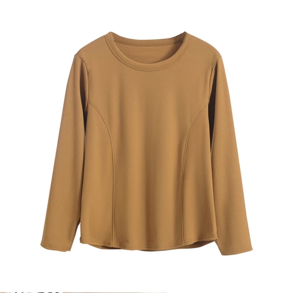 Scyoekwg Womens Tops Crew Neck Internal Tops Fall Trendy Solid Color Loose Long Sleeve T Shirts Lightweight Casual Blouses Pullover (Yellow,XXXXL)