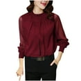 thumbnail image 1 of Scyoekwg Womens Tops Dressy Casual Fall Fashion Women Patchwork Loose Short Tops Casual Long SleeveRound NeckSolid Wine XXL, 1 of 4