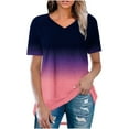 thumbnail image 1 of Scyoekwg Womens Tops Dressy Casual Gradient Color Graphic Tee V-Neck Regular T-shirt Summer Ladies Tops Loose Short Sleeve Tops Comfy Blouses (Multicolor,XL), 1 of 5