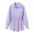 thumbnail image 1 of Scyoekwg Womens Tops Dressy Casual Lapel Button Shirts Solid Color Long Sleeve Tops Lightweight Waist Pleated Tunic Tops Blouses (Purple,S), 1 of 2