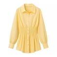 thumbnail image 1 of Scyoekwg Womens Tops Dressy Casual Lapel Button Shirts Solid Color Long Sleeve Tops Lightweight Waist Pleated Tunic Tops Blouses (Yellow,M), 1 of 2