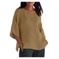 thumbnail image 1 of Scyoekwg Womens Tops Dressy Casual Plus Size Round Neck Three-Quarter Sleeve T-Shirt Loose Comfy Solid Color Short Sleeve T Shirts Comfy Lightweight Summer Blouses (Brown,L), 1 of 5