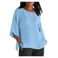 thumbnail image 1 of Scyoekwg Womens Tops Dressy Casual Plus Size Round Neck Three-Quarter Sleeve T-Shirt Loose Comfy Solid Color Short Sleeve T Shirts Comfy Lightweight Summer Blouses (Light Blue,XXXXL), 1 of 5