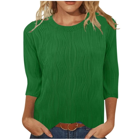 Scyoekwg Womens Tops Dressy Casual Round Neck Three-Quarter Sleeve T-Shirt Short Sleeve T Shirts Comfy Comfy Loose Lightweight Solid Color Summer Blouses (Green,XL)