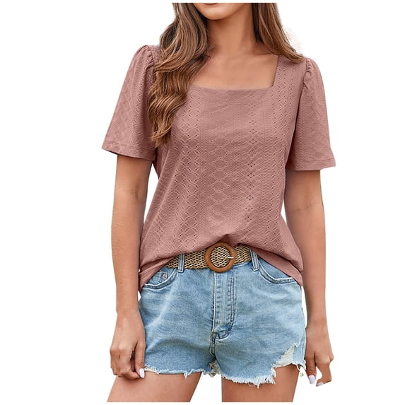 Scyoekwg Womens Summer Tops Trendy Ladies Blouses Dressy Casual Going Out Tops Womens Summer Fashion Loose Lightweight Short Sleeve