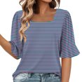 thumbnail image 1 of Scyoekwg Womens Tops Dressy Casual Square Neck Casual Dressy Tunic Shirt Ladies Blouses Lightweight Trendy Short Sleeve T Shirts Striped Print Comfy Loose Blouses (Navy,M), 1 of 6