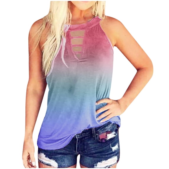 Scyoekwg Womens Tops Fashion Tank Top Summer Casual Dressy Blouse Suspenders Sling Crewneck Slim Sleeveless Tank Tops Gradient Printed Shirts (Red,XL)