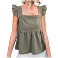 thumbnail image 1 of Scyoekwg Womens Tops Fashion Tank Top Suspenders Sling Crewneck Ruffle Tank Tops Loose Sleeveless Solid Color Summer Casual Dressy Blouse Blouses (Army Green,L), 1 of 8