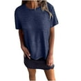 thumbnail image 1 of Scyoekwg Womens Tops Loose Ladies Tops Solid Color Short Sleeve Tops Crewneck Regular T-shirt Casual Comfy Summer Blouses (Navy,L), 1 of 7