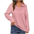 thumbnail image 1 of Scyoekwg Womens Tops Quarter Zip V Neck Long Sleeve Tops Fall Winter Ribbed Tunic Pullover Solid Color Casual Loose Outfits (Pink,XXXXL), 1 of 8