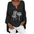 thumbnail image 1 of Scyoekwg Womens Tops Roll Up Sleeve Dandelion Print Shirts Casual Notch Collar Loose Fit Blouse Comfy Lightweight Hem Flowy Dressy Casual Tops #B03-Black S, 1 of 5
