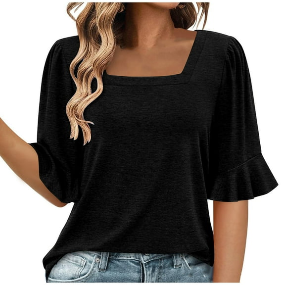 Scyoekwg Short Sleeve Shirts for Women Shirt Comfy Clothes Women's Shirts Casual Womens Summer Fashion Loose Ladies Blouses Dressy Casual Short Sleeve Tops
