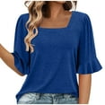 thumbnail image 1 of Scyoekwg Womens Tops Short Sleeve Square Neck Business Casual Blouses Loose Shirts Summer Trendy Solid Color Comfy Tshirt Blouses (Blue,XXL), 1 of 1