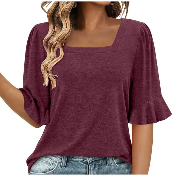 Scyoekwg Womens Short Sleeve Tops Trendy Womens Going Out Outfits Short Sleeve Tops Loose Womens Summer Fashion Comfy Clothes Ladies Blouses Dressy Casual