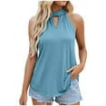 thumbnail image 1 of Scyoekwg Womens Tops Solid Color Suspenders Summer Loose Sling Halter Elegant Pleated Tank Tops Casual Dressy Blouse Sleeveless Shirts (Sky Blue,M), 1 of 5