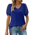 thumbnail image 1 of Scyoekwg Womens Tops Solid Color V Neck Dots Short Sleeve Shirts Summer Casual Elegant Blouses Fashion Lightweight Tunic Tops Blue L, 1 of 7