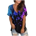 thumbnail image 1 of Scyoekwg Womens Tops Summer Trendy Short Sleeve Shirt for Women Personality Print Comfy Casual Loose Graphic Tees V-Neck Tunic Tops T-Shirts Purple L, 1 of 5