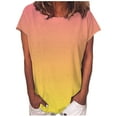 thumbnail image 1 of Scyoekwg Womens Tops Summer Trendy Short Sleeve T Shirts Plus Size Round Neck Gradient Shirts Casual Loose Comfy Blouses Tunic #A=Yellow XL, 1 of 5