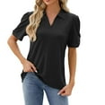 thumbnail image 1 of Scyoekwg Womens Tops Summer Trendy V-Neck Eyelet Shirts Soft Comfy Solid Color Short Sleeve T Shirts Casual Lightweight Loose Blouses (Black,XL), 1 of 6