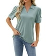 thumbnail image 1 of Scyoekwg Womens Tops Summer Trendy V-Neck Eyelet Shirts Soft Comfy Solid Color Short Sleeve T Shirts Casual Lightweight Loose Blouses (Green,L), 1 of 5