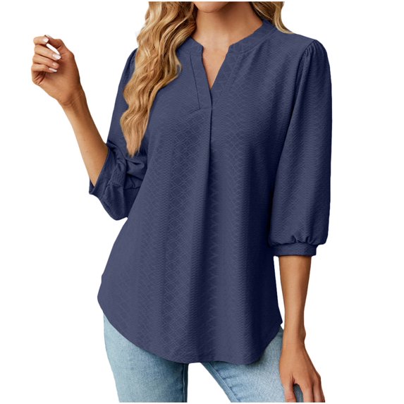 Scyoekwg Womens Tops Trendy Short Sleeve Tunic Casual Tshirt Loose Comfy Blouse V-Neck Elegant Shirts Dressy Blouse Classic Solid Color Cute Tops (Navy,XL)
