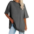 thumbnail image 1 of Scyoekwg Womens Tops Trendy Summer Loose Comfy Blouse Crewneck Oversized Tees Going Out Tops Classic Solid Color Casual Tshirt Short Sleeve Blouses (Dark Gray,XXL), 1 of 5