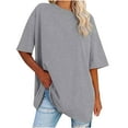 thumbnail image 1 of Scyoekwg Womens Tops Trendy Summer Loose Comfy Blouse Crewneck Oversized Tees Going Out Tops Classic Solid Color Casual Tshirt Short Sleeve Blouses (Gray,XL), 1 of 5