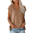 thumbnail image 1 of Scyoekwg Womens Tops Trendy Summer Short Sleeve Loose Comfy Blouse Tshirt Casual Crewneck Basic Tops Going Out Tops Classic Solid Color T Shirt (Khaki,XL), 1 of 1
