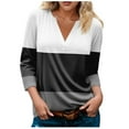 thumbnail image 1 of Scyoekwg Womens Tops V-Neck Three-quarter Sleeve Shirts Fashion Vintage Loose Fall Clothes Color Block Graphic Tops 3/4 Sleeve Tops Dressy Casual Blouses Blouses(Black,XXXL), 1 of 5