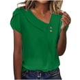 thumbnail image 1 of Scyoekwg Womens Tops Vintage V-Neck Button Elegant Vintage Shirts Solid Color Loose Summer Lightweight Comfy Casual Short Sleeve T Shirts Blouses (Green,L), 1 of 6