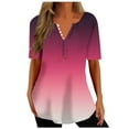 thumbnail image 1 of Scyoekwg Womens Trendy Tunic Tops To Wear With Leggings Short Sleeve Tshirts Plus Size Crewneck Button Shirt Casual Dressy Blouse Loose Comfy Gradient Color Blouses (#A=Hot Pink,XXXXXL), 1 of 5