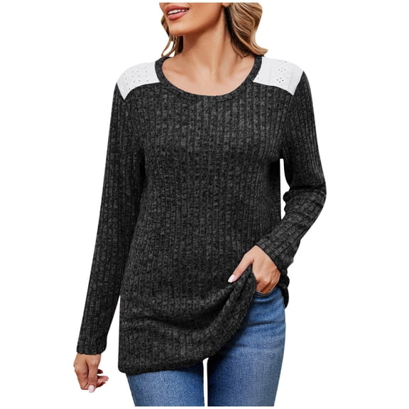 Scyoekwg Womens Tunic Tops Crew Neck Stripe Brushed Tunic Sweatshirts Loose Long Sleeve T Shirts Dressy Casual Blouses Fall Trendy Solid Color Lightweight Pullover (Black,XL)