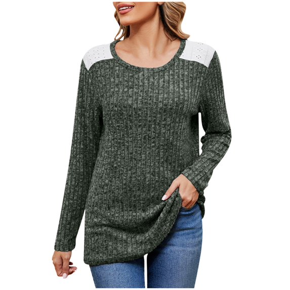 Scyoekwg Womens Tunic Tops Crew Neck Stripe Brushed Tunic Sweatshirts Loose Long Sleeve T Shirts Dressy Casual Blouses Fall Trendy Solid Color Lightweight Pullover (Army Green,XL)