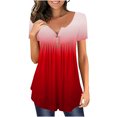thumbnail image 1 of Scyoekwg Womens Tunic Tops Short Sleeve Summer Looses Fit Blouses Trendy Casual Lightweight Gradient Print Shirts Henley Neck Basic Tops for Women Red XL, 1 of 5