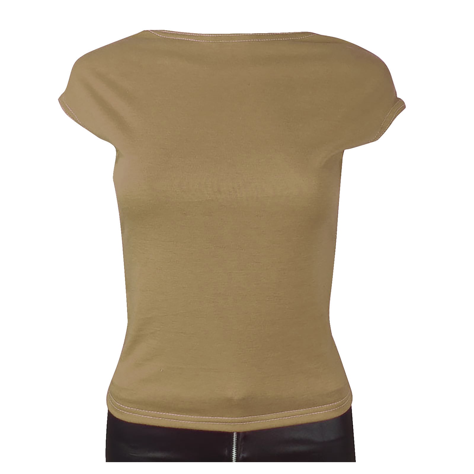 QACOHU Women's Color Block T-Shirt - Round Neck Short Sleeve Casual Tunic Top With Leopard Print - View #4