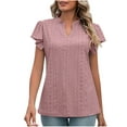 thumbnail image 1 of Scyoekwg Womens Tunic Tops Summer Trendy V Neck Ruffles Sleeve Hollow Out Eyelet Shirts Solid Color Dressy Casual Tunic Blouses (Khaki,L), 1 of 8