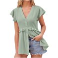 thumbnail image 1 of Scyoekwg Womens Tunic Tops To Wear With Leggings Dressy Blouse Casual Loose Comfy Blouse Short Sleeve Classic Solid Color V-Neck Tucked Waist Peplum Sleeve Shirt Tunic Tops (Green,XL), 1 of 6