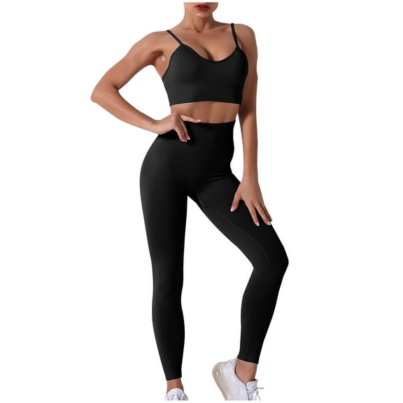 Scyoekwg Womens Two Piece Outfits Ladies Seamless Hollow Yoga Sleeveless Tops Yoga Suit Sports Fitness Running Yoga Set (Black,M)