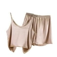 thumbnail image 1 of Scyoekwg Womens Two Piece Outfits Summer Summer Thin Loose Strap Solid Color Sleeveless Tank Tops Casual Two Piece Set (Beige,M), 1 of 4