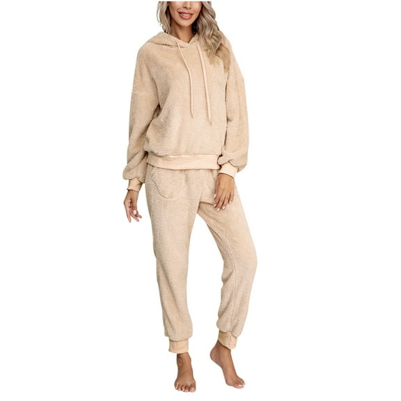 Scyoekwg Womens Two Piece Sets Fall Outfits Long Sleeve Sweatshirt Jogger Sweatpant Matching Outfits Casual Two Piece Set Fashion Lounge Set (Beige,L)
