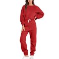 thumbnail image 1 of Scyoekwg Womens Two Piece Sets Fall Outfits Round Neck Long Sleeve Sweatshirt Jogger Sweatpant Matching Outfits Two Piece Set Fashion Casual Tracksuit (Red,L), 1 of 6