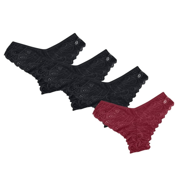 Scyoekwg Womens Underwear Bikinis Briefs Solid Color Mid Waisted Bikini Hipster Panties V-Waisted Hip Wrap Triangular Lace Underwear Ladies Panties Breathable Briefs 4 Pack(Wine,S)