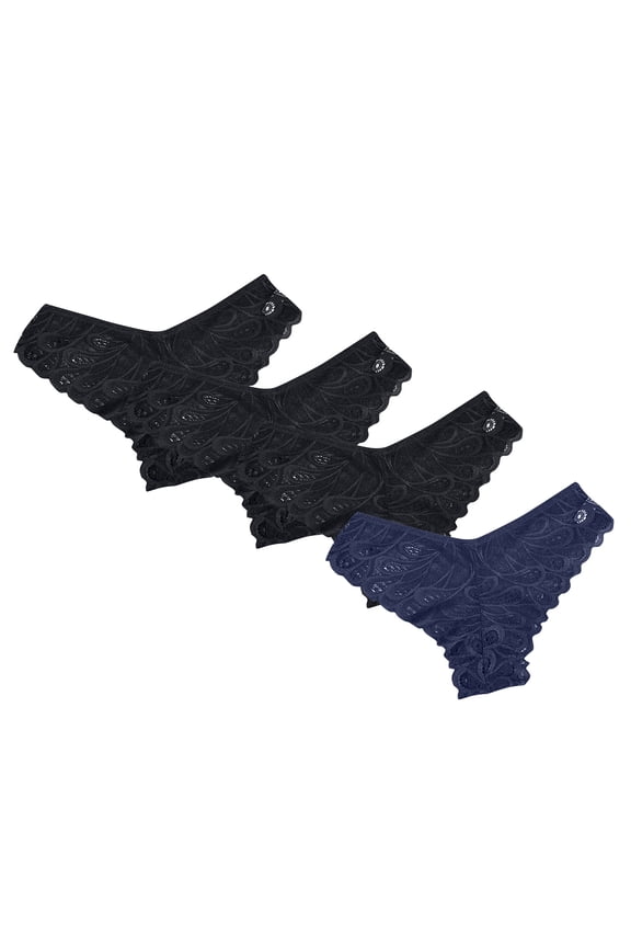 Womens Underwear Bikinis Briefs Solid Color Mid Waisted Bikini Hipster Panties V-Waisted Hip Wrap Triangular Lace Underwear Ladies Panties Breathable Briefs 4 Pack(Dark Blue,L)