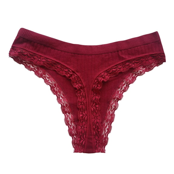 Scyoekwg Womens Underwear Cotton Lace Thong Underwear Comfort Low Waisted Underwear Ladies Underpants Hipster Panties Solid Color Stretchy Briefs(Red,L)