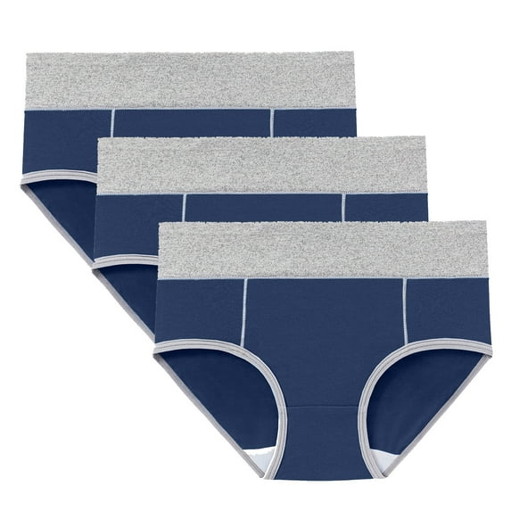 Scyoekwg Womens Underwear High Waisted Panties Cotton Women's Physiological Underpants Patchwork High Waisted Underwear Ladies Underpants Hipster Panties Underpants Pack of 3(Navy,XL)